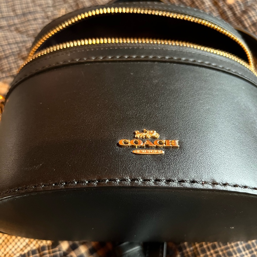 Coach crossbody, black leather with gold hardware